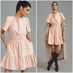Anthropologie The Sommerset Mini Dress Blush Pink Faux Leather